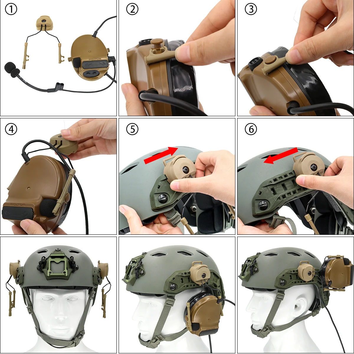 Taktische Headset-Halterung Fast Ops Core Helm ARC Rail Adapter-Set passend für Comtac II Series Noise Cancelling Headset