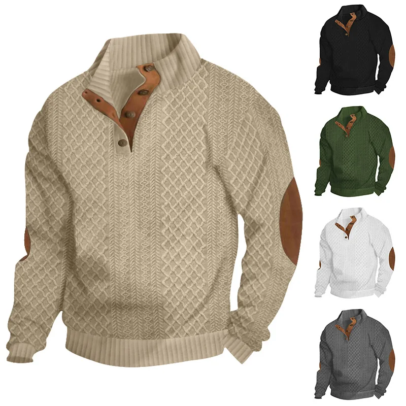 2024 suéter de punto jacquard de manga larga con cuello levantado informal para hombre de otoño e invierno transfronterizo