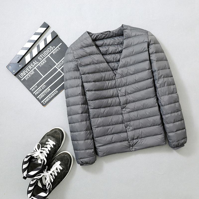 0-10 ℃   Ultra Light Menฤดูหนาวลงเสื้อแจ็คเก็ต2024ฤดูใบไม้ร่วงใหม่ชายไม่มีปกเป็ดสีขาวลงเสื้อFeather Quilted Puffer Jacket