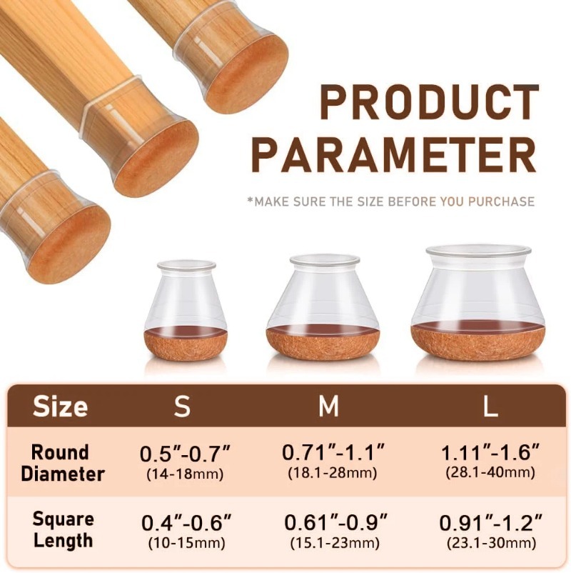 24Pcs Chair Leg Floor Protectors for Hardwood Floors, Silicone Chair Caps Covers Furniture Pads Sliders  Wrapped Felt Bottom