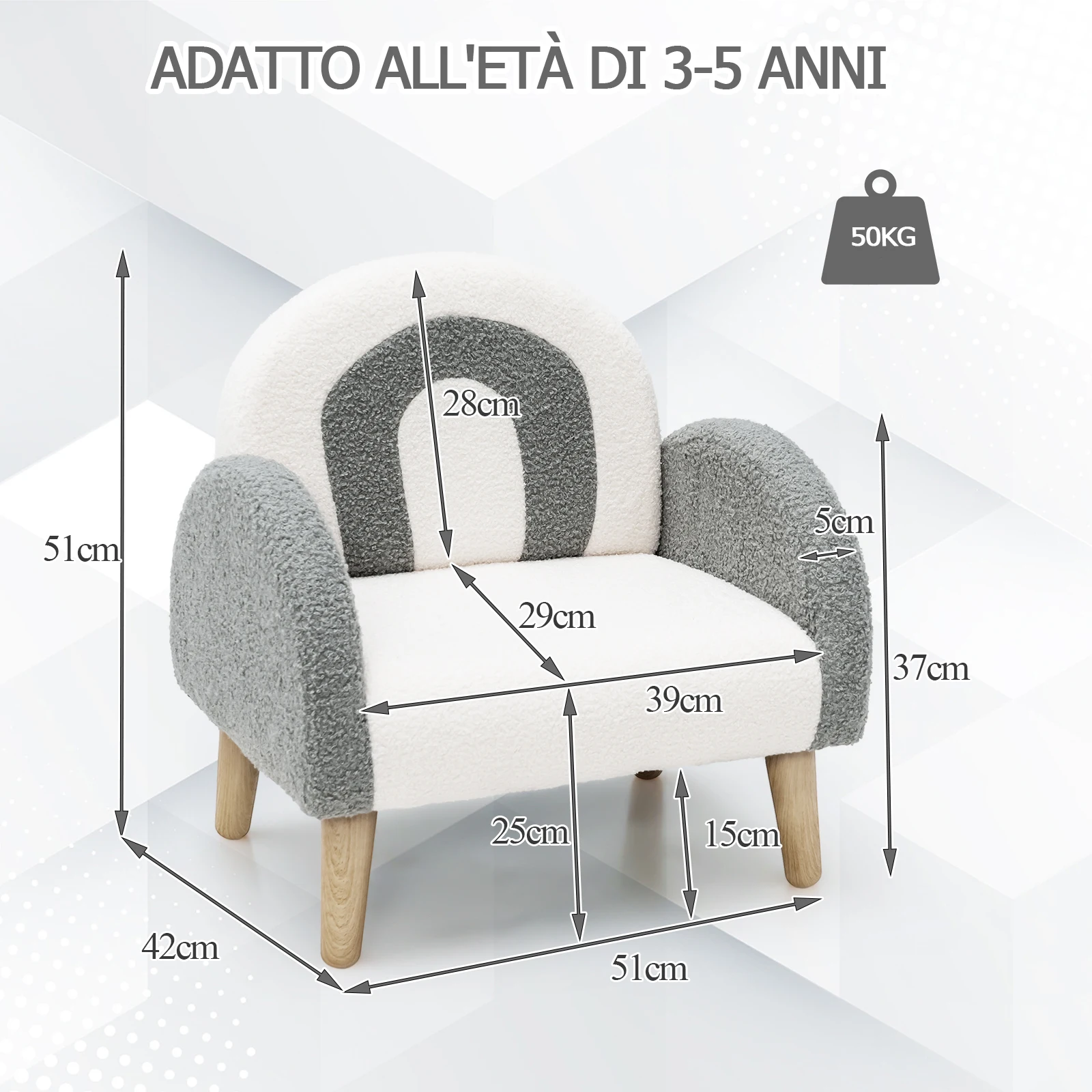 Divano Sedia per Bambini con Tessuto Morbido, Sedia Imbottita con Schiuma ad Alta Elasticità Gambe in Legno Massiccio, Adatta per Asilo Sala, Giochi Camera
