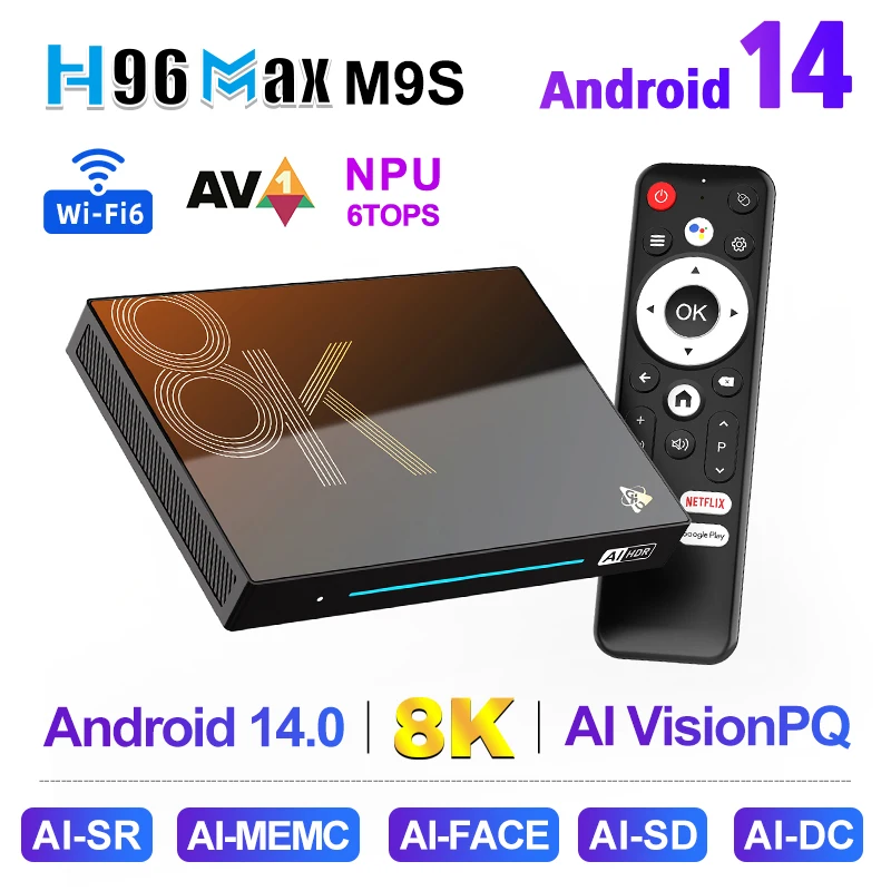 H96 MAX M9S AI VisionPQ Smart TV Box Rockchip RK3576 Android 14 Wifi6 BT5.4 1000M LAN 4K y 120fps 8GB 128GB LPDDR4 reproductor multimedia