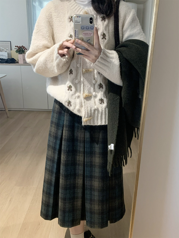 レトロチェック柄スーツ A ラインミディスカートハイウエスト隠しヒッププラスサイズの女性のファッショナブルなオフィス通勤ヴィンテージスタイルスカート