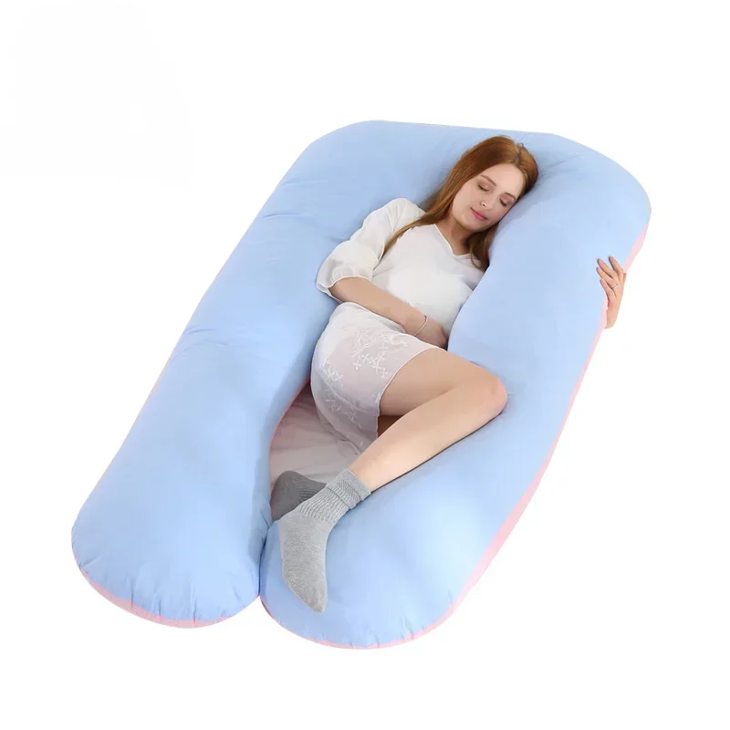 Travesseiro materno para mulheres, algodão, cor combinando, removível, lavável, em forma de u, suporte de cintura, travesseiro, maternidade, corpo
