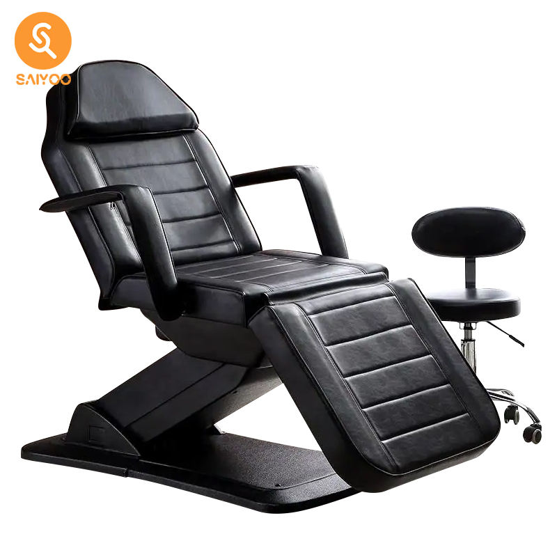 Elegant Black Electric Beauty and Tattoo Massage Bed with Manual Remote and 3 Motors