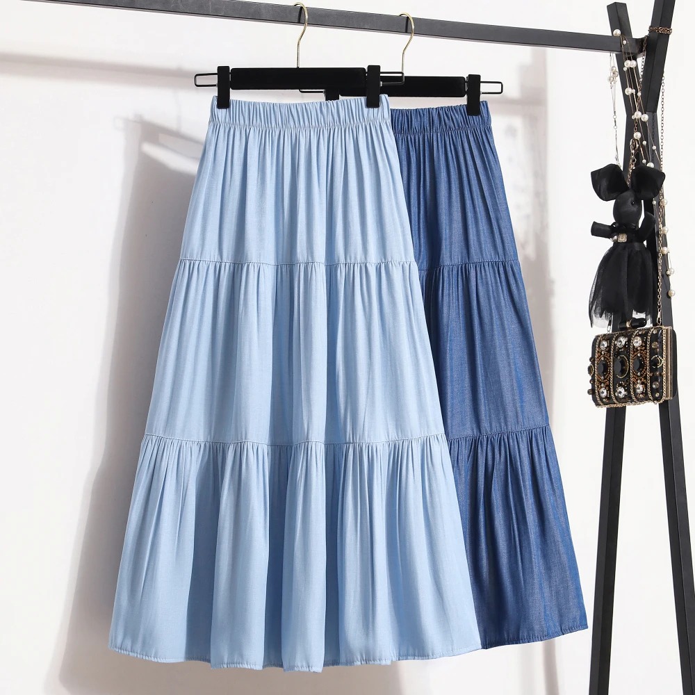 Dames zomermode temperament tij met hoge taille rok losse en dunne a-lijn versie rok plooirok