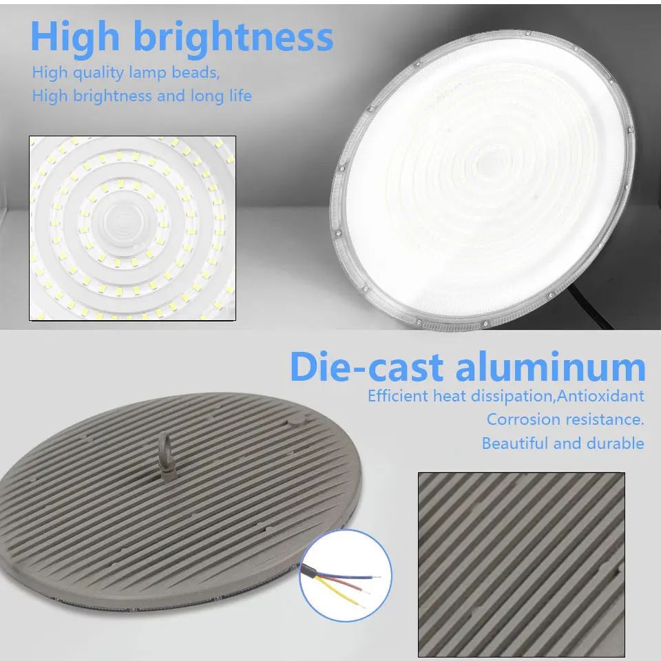 หลอดไฟ LED ทรงสูงรูปยูเอฟโอ50W-600W IP66ความสว่างสีขาวนวล AC85-265V กันน้ำและกันฝุ่นสำหรับอุตสาหกรรมกำแพงสวนกลางแจ้ง