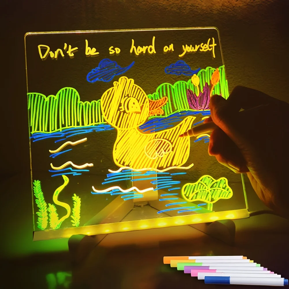 LED DIY อะคริลิคกระดานข้อความภาพวาด Erasable Note พร้อม Night Light 7 ปากกาวาดภาพสีสันสําหรับของขวัญวันเกิดเด็ก