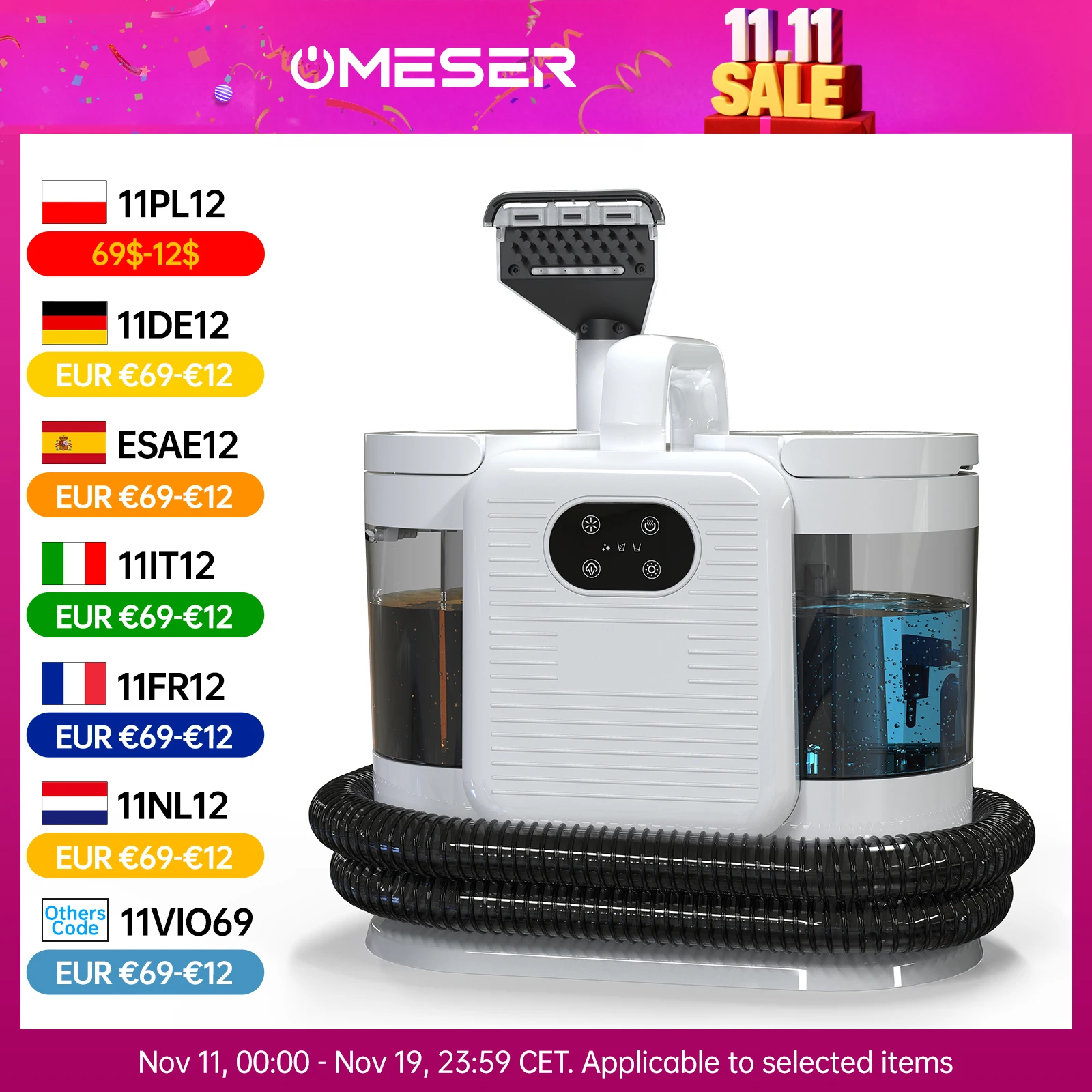 OMESER C988 1650 W Dampfreinigungssprühmaschine 15 kPa Saug-Teppichreiniger Handheld Smart Home Appliance für Sofa-Bett-Reinigung