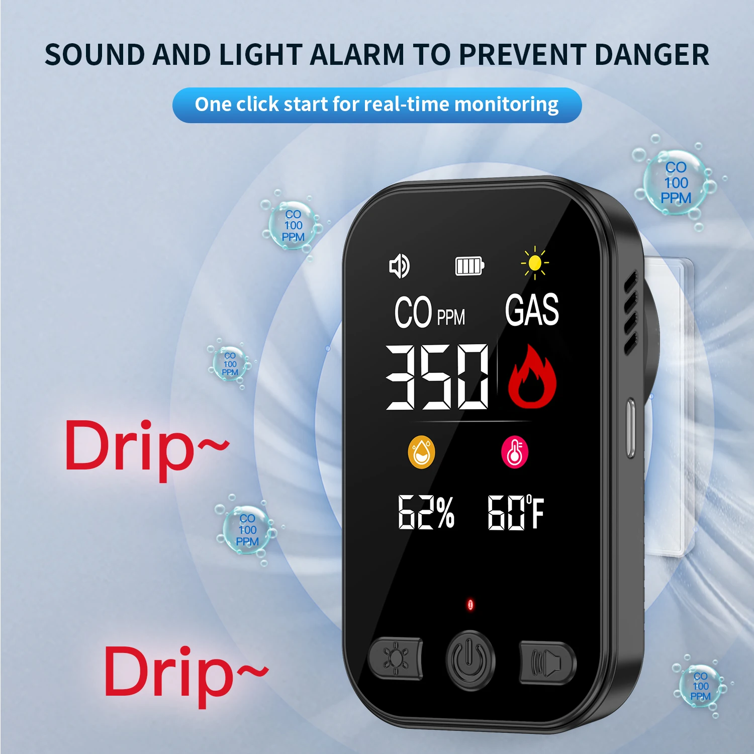 4 in 1 Carbon Monoxide Detectors Natural Gas Leak Detector Carbon Monoxide Detectors Plug-in Battery Backup HD Digital Display