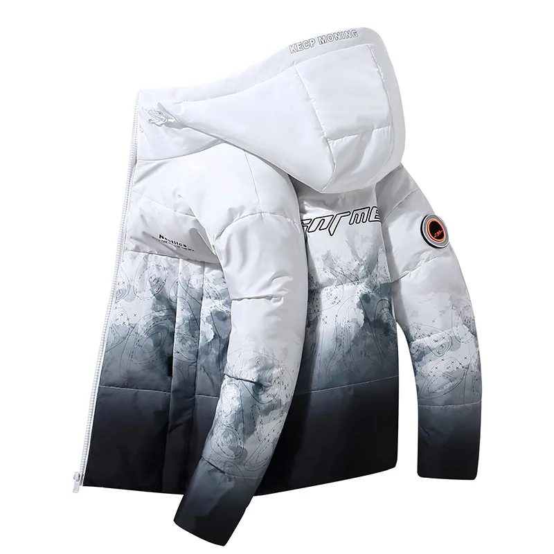 Neue Mode Männer Kapuze Winter Ente Daunen Mäntel Farbverlauf Farbe lässig Daunen jacken Qualität männlich Outdoor wind dichte Jacken Größe 3xl