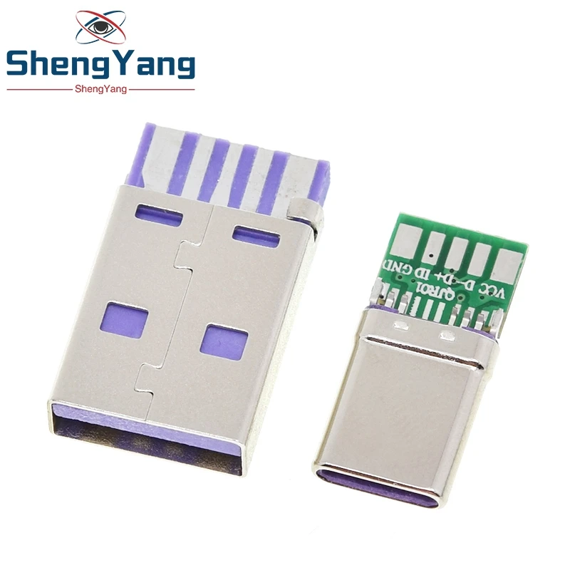 TZT 1 Juego de carga rápida tipo C USB 65W 5A conector macho soldadura con PCB de 5 pines + tipo A macho 6 pines USB DIY OTG carga de datos KIT de bricolaje