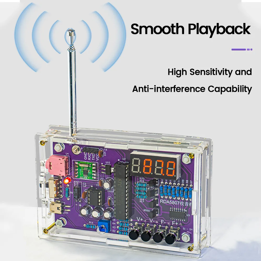 DIY FM Radio Electronic Kit Adjustable Frequency 87-108MHz Digital Display DIY Soldering Project Practice Solder RDA5807S