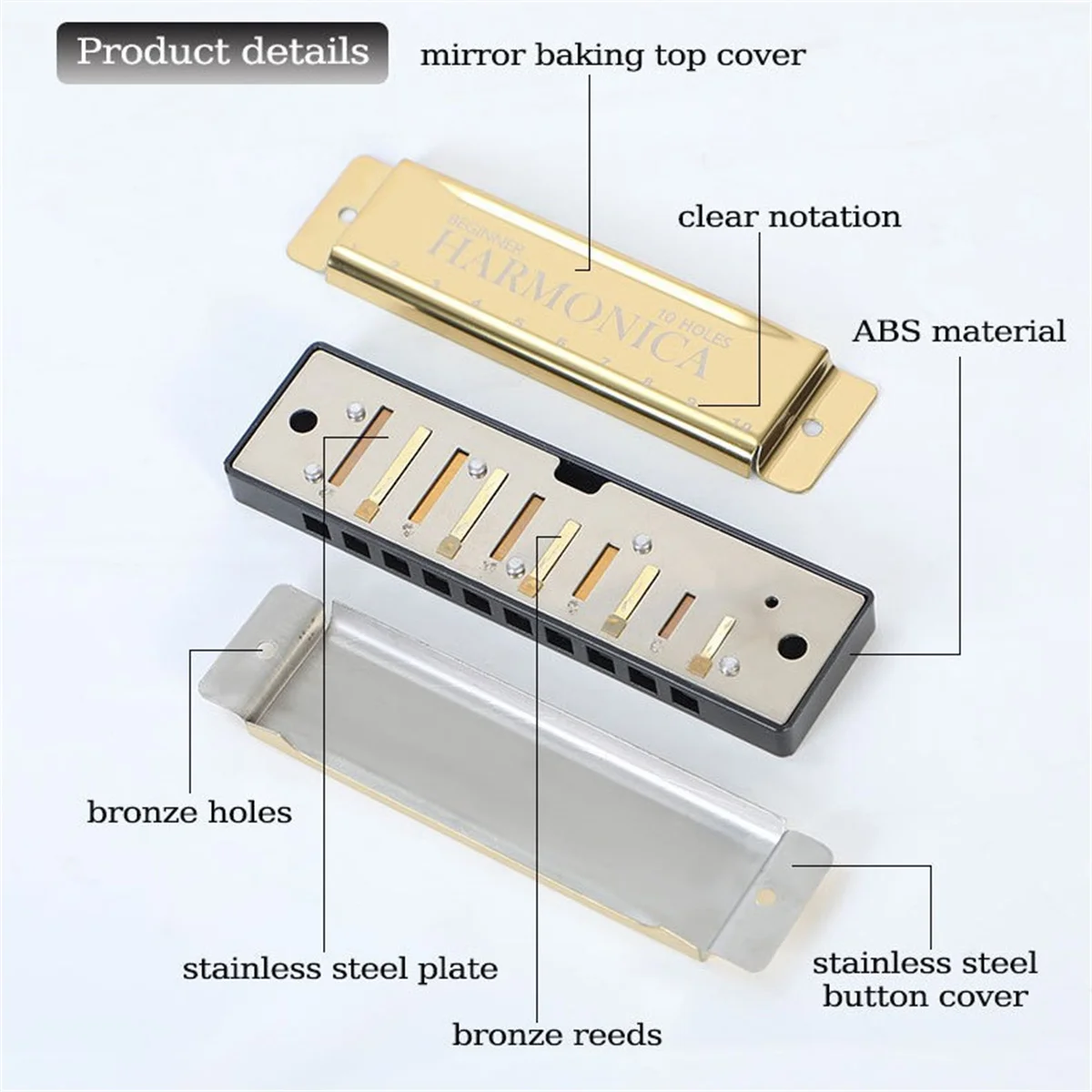 Miwayer 10 Holes Harmonica Key of C ,  Colorful Metal Shell  with Case for Beginner Students Kids Gift with Case