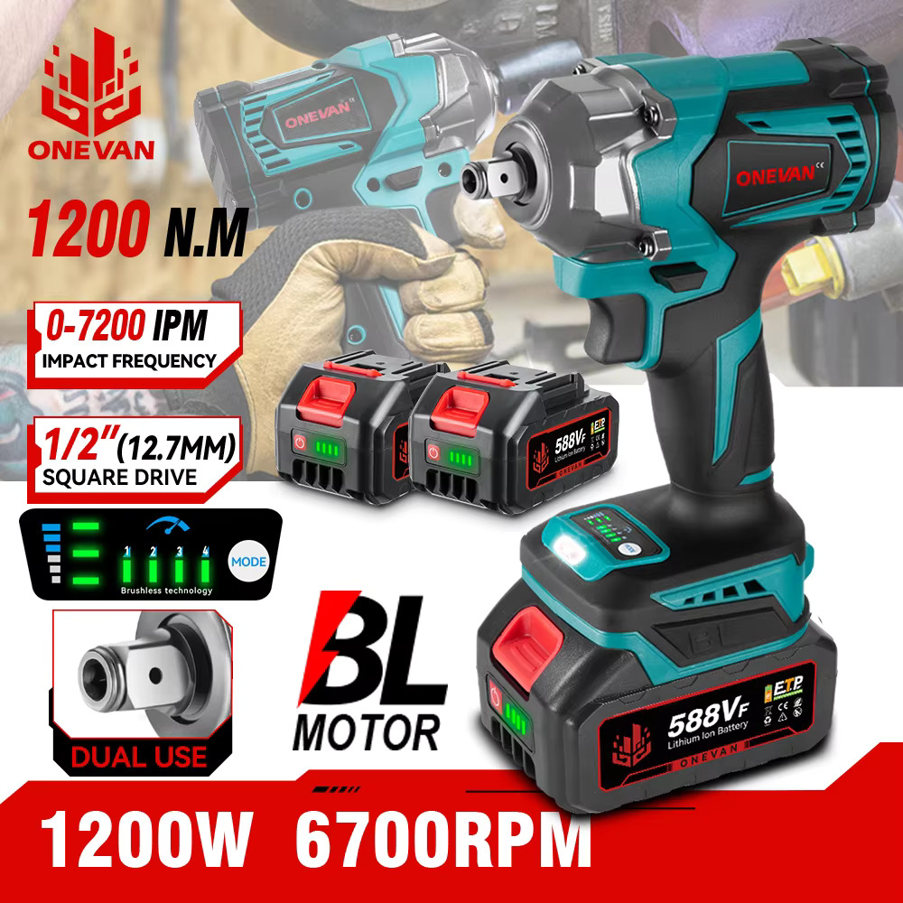 ONEVAN 1200N.M Brushless Electric Impact Wrench 1/2Inch Cordless Electric Screwdriver Wrench Power Tool For 21V 18V Battery