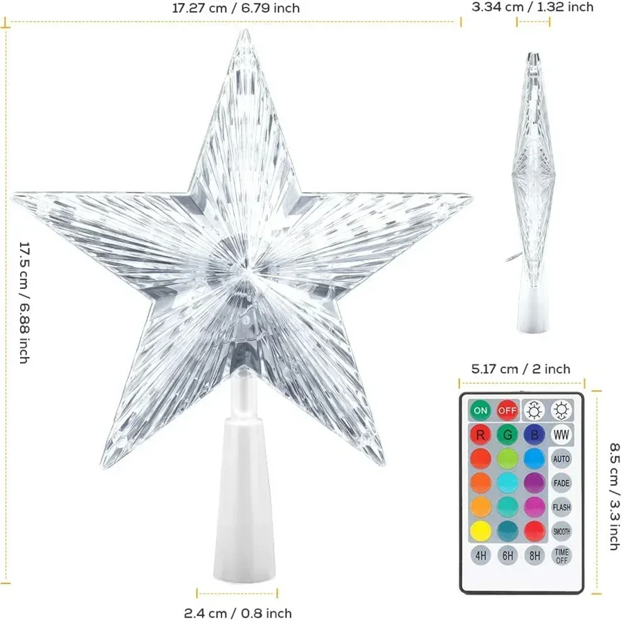 LED étoile de noël arbre de noël Topper étoile lumière décor 16 couleurs changeantes télécommande multicolore USB alimenté cadeau de noël