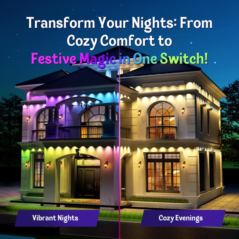 500FT Smart RGB Eave Lights App & Remote IP67 Permanent Outdoor LED String Lights Home New Year Christmas Birthday DIY Lighting