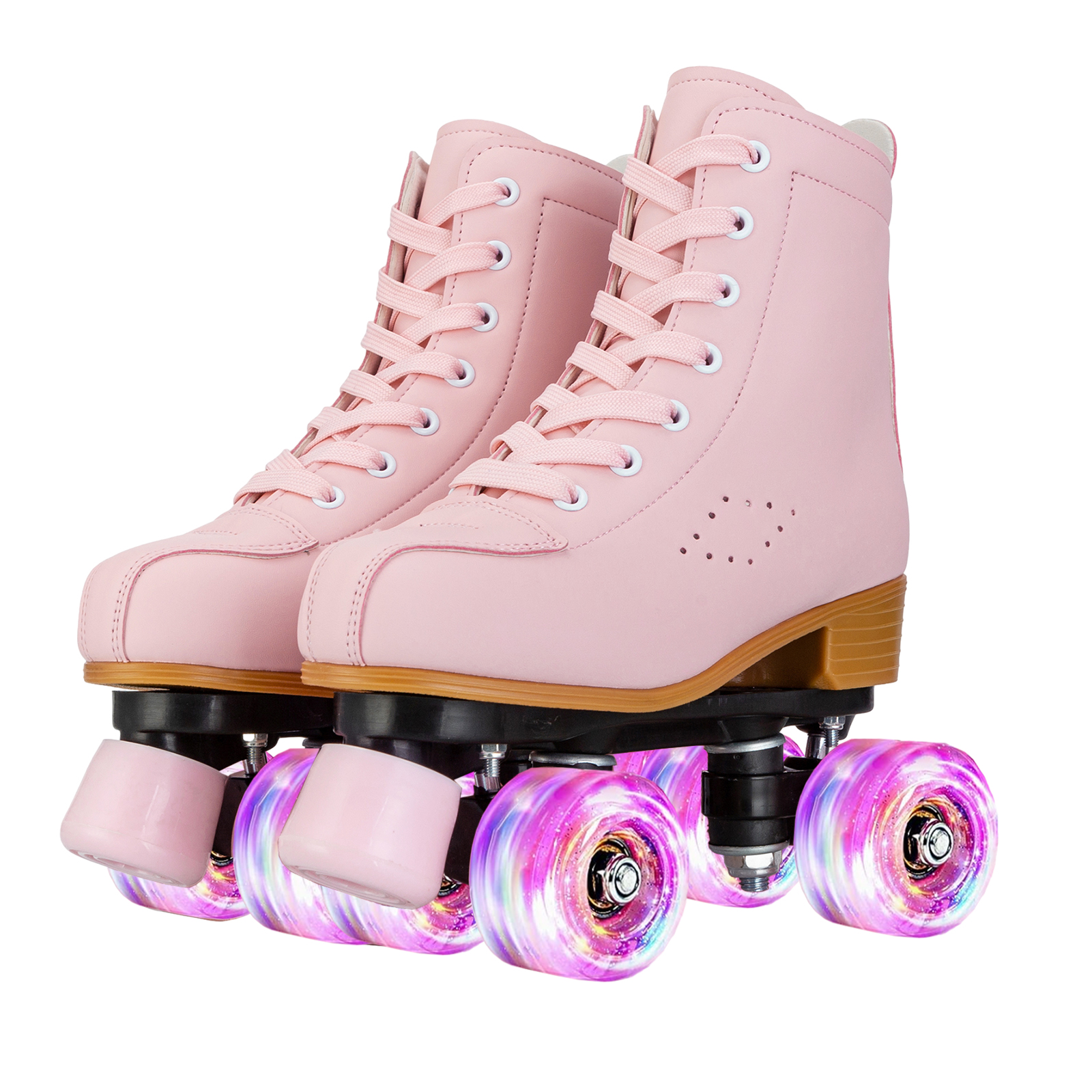 Rose Violet Bleu Femmes Double Rangée Patins à roulettes Cuir Respirant 4 roues Patinage coulissant Rouleaux baskets taille 31 32 33 34 35