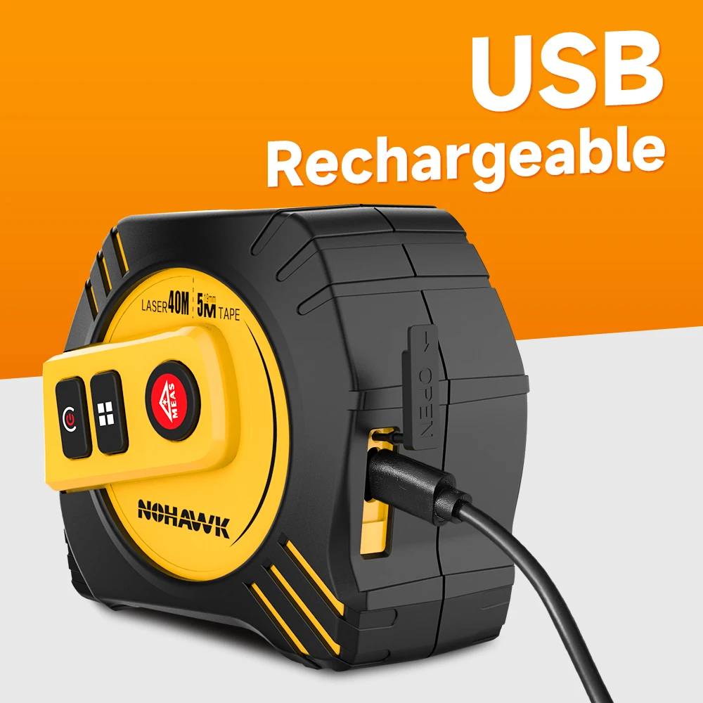 Nohawk 40m/80m Laser Tape Measure Tape Measure Measuring Tool Laser Distance Meter Steel Tape Measure USB Rechargeable