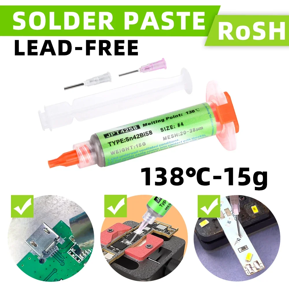 Sn42Bi58 SMD Welding Paste 138 ℃ Low Temperature Lead-free Syringe No Clean Solder Paste For Phone Component Repair