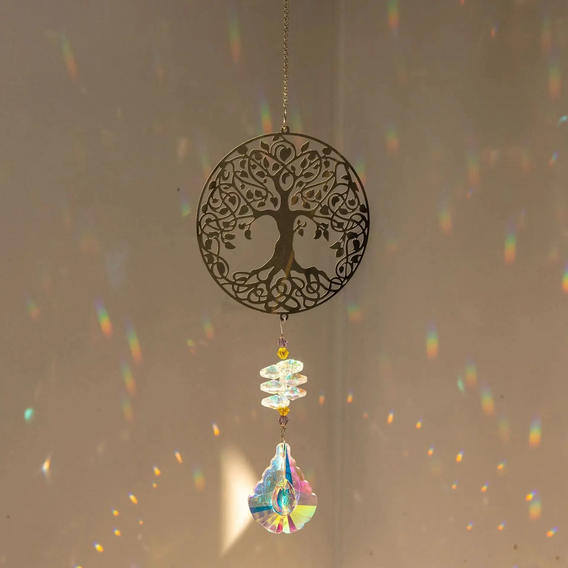 คริสตัล Sun Catcher ปริซึมแขวน Rainbow Chaser หน้าต่าง WIND CHIME Tree of Life ตกแต่งบ้านรถแขวนจี้