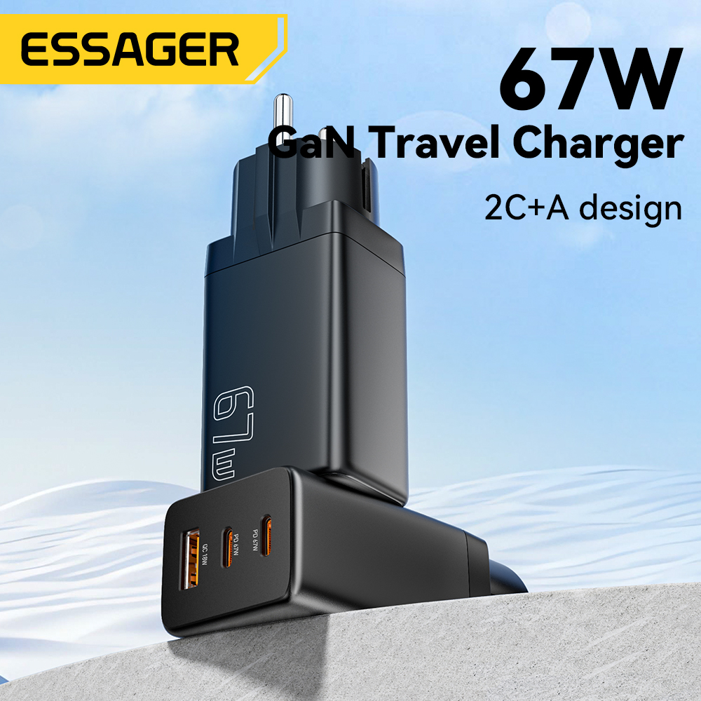 Essager GaN USB Type C Charger 67W 45W 33W KR EU Plug Fast Charging For Samsung iPhone 16 15 14 Pro Huawei Phone Laptop Chagers