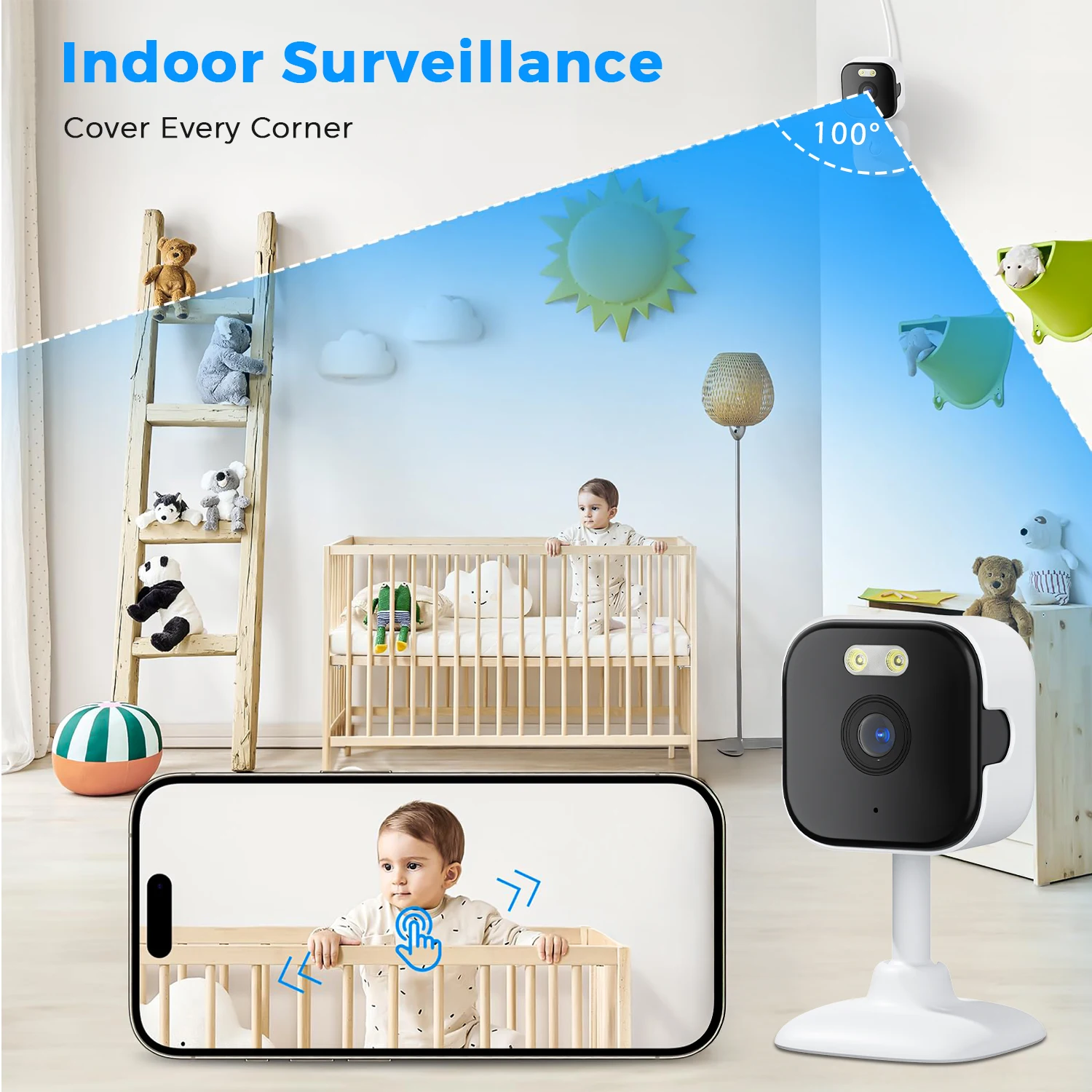 Mini telecamera IP WiFi da 5 MP Rilevazione umana interna Zoom 5X Sorveglianza Baby Monitor CCTV PTZ con supporto app O-Kam pro Scheda SD