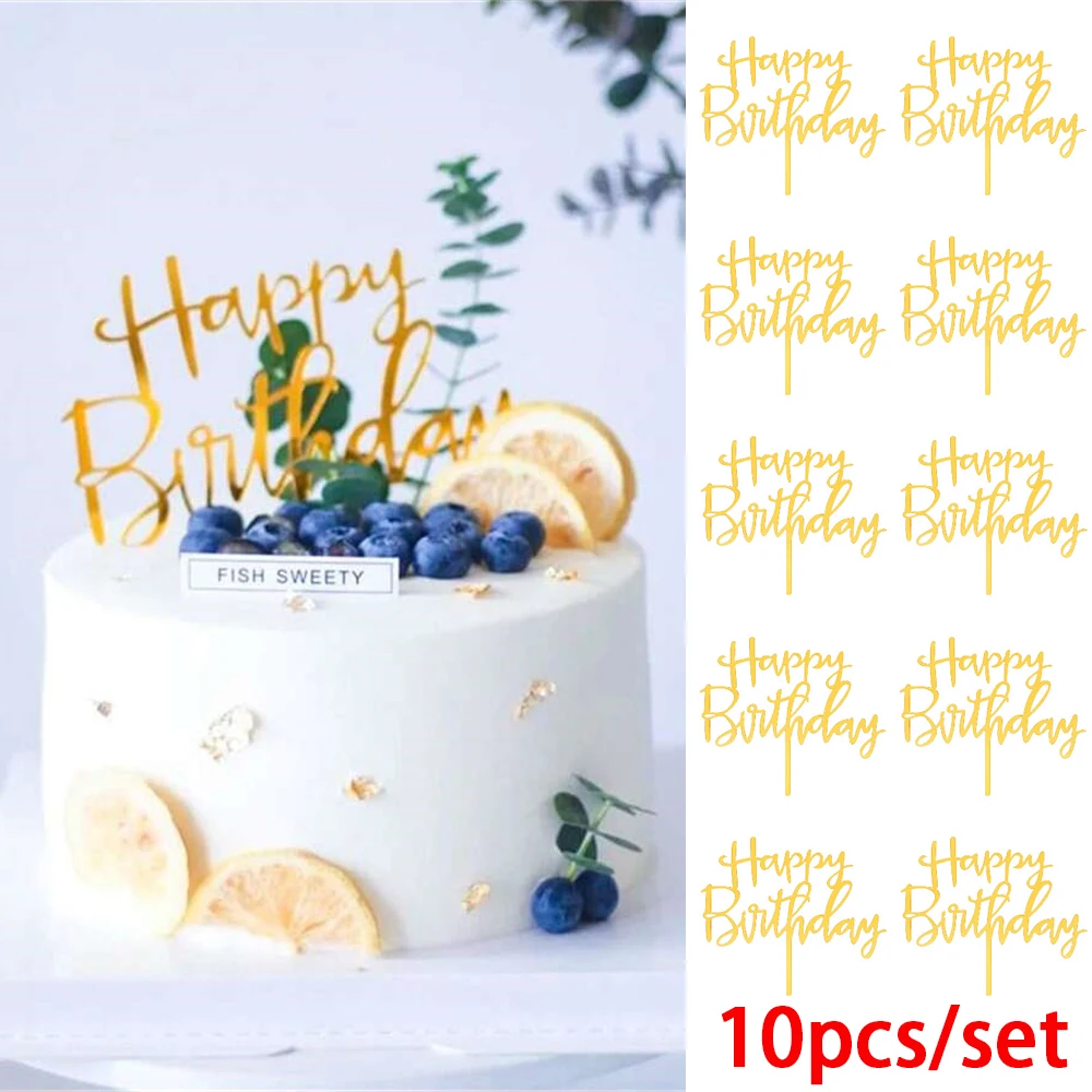 10 Stück Kunststoff Gittler Happy Birthday Cake Topper Bling Dekoration Schild Happy Birthday Cake Topper Mädchen Geburtstag Dessert Dekor