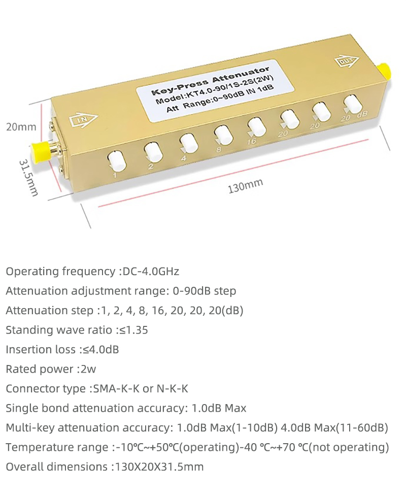 Knopf einstellbarer Dämpfung glied sma/n Typ DC-2.5/3/4ghz 0-30/60/90db 2/5/10w rf variabler Dämpfung glied Tastendruck-Signal dämpfer