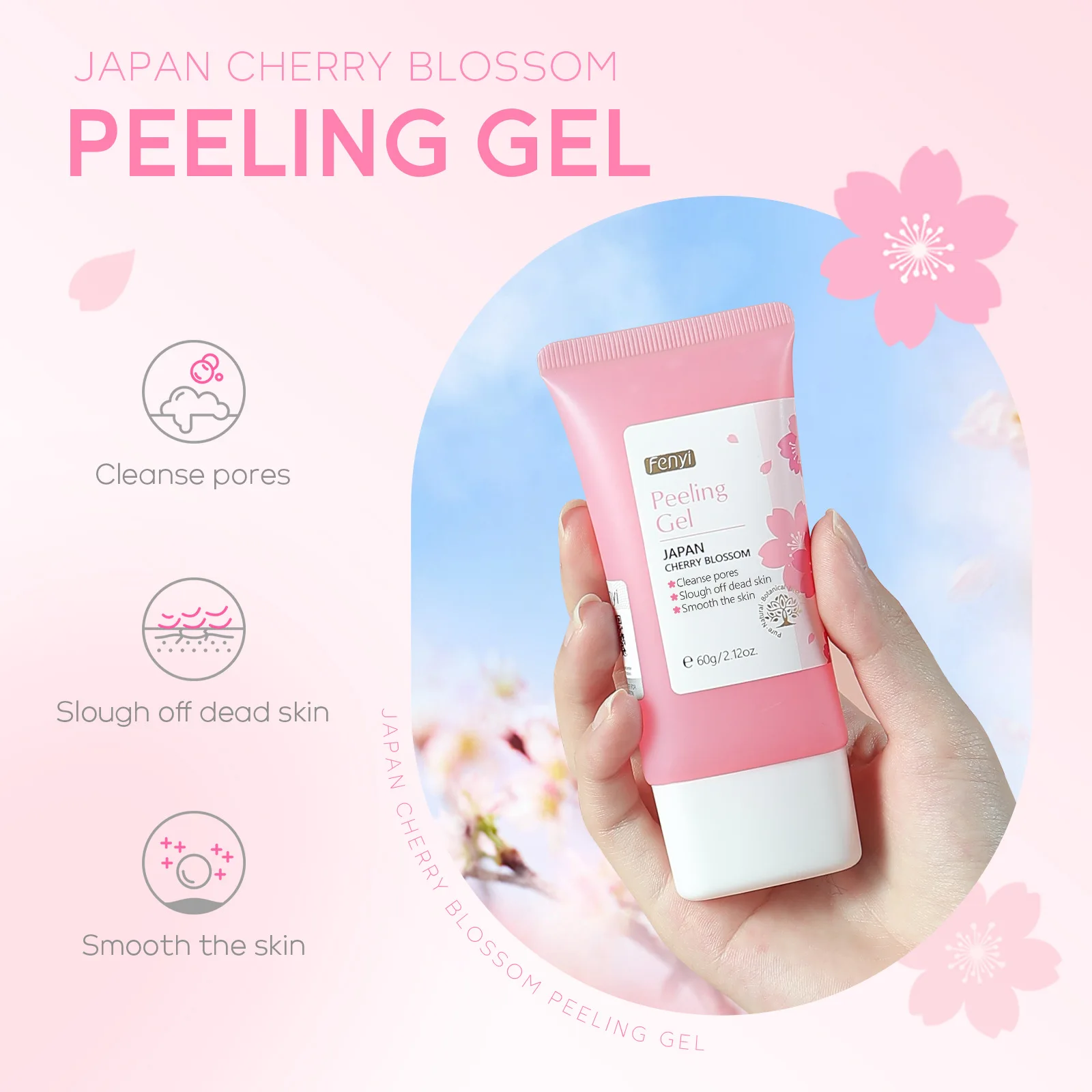 Kirschblüten-Peeling-Gel, Gesichtspeeling, feuchtigkeitsspendend, zarte Körperreinigung, Hautpflege, 60 g