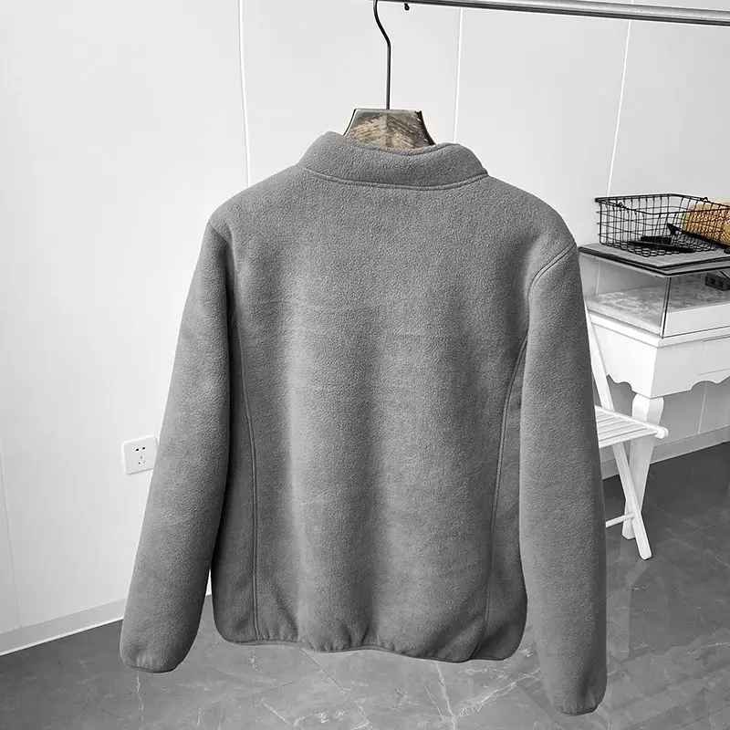 Winter Fleece Jacke einfarbig Sherpa Freizeit mantel dicken warmen Stehkragen Reiß verschluss Outdoor Wind break Jacke weich bequem