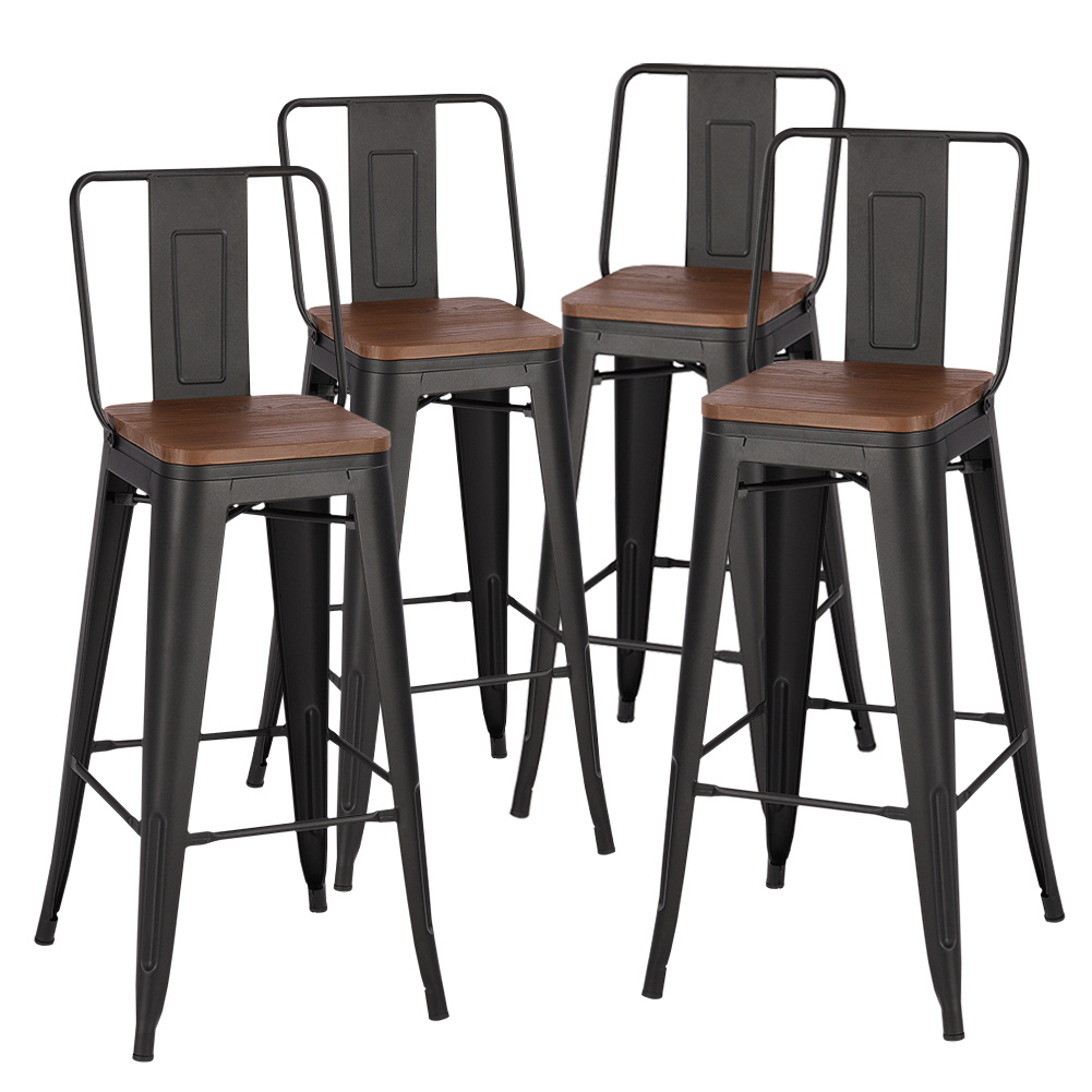 Set of 4 Metal Frame Vintage High Bar Stool