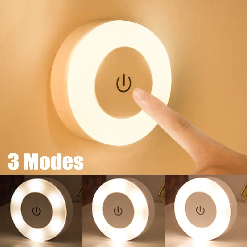 Luces LED nocturnas con Sensor táctil, 3 modos, Base magnética recargable por USB, luces de pared, lámpara nocturna con atenuación portátil redonda, decoración de habitación