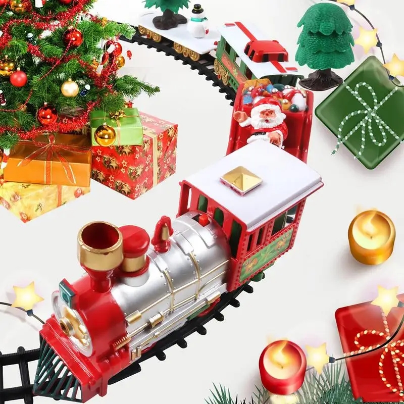 Trem de natal elétrico brinquedos presentes para crianças carros ferroviários faixas de corrida com música papai noel árvore de natal decoração trens