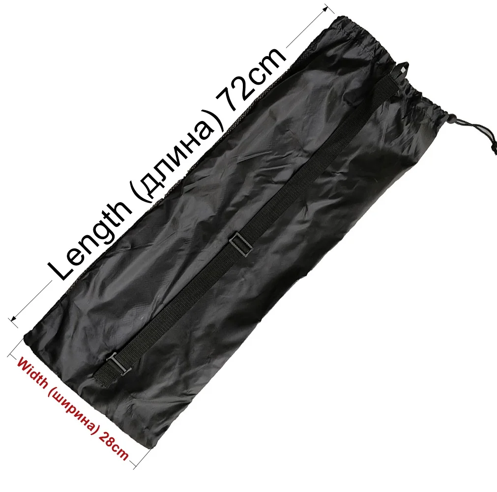 Schwarze Netztasche mit Kordelzug und langen Flossen für Tauchrucksack, 72 x 28 cm