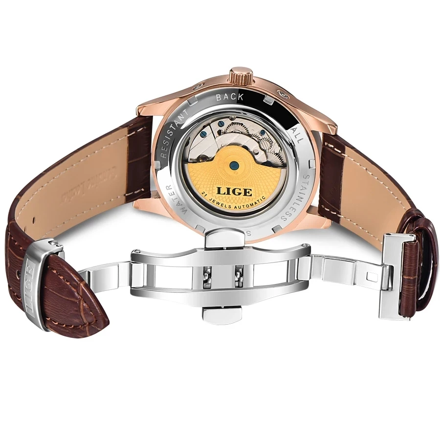 Relojes LIGE 2024 para Hombre, reloj mecánico automático Tourbillon, reloj deportivo de cuero, reloj de pulsera Retro informal de negocios, Relojes para Hombre
