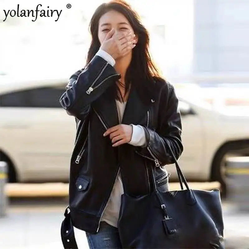 女性のための本革のジャケット,大きくてルーズなオートバイのジャケット,婦人服,ストリートウェア,新しい,fcy4797,2023