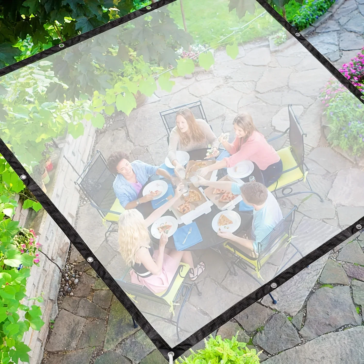 Telo in poliestere trasparente impermeabile con occhielli rinforzati: protezione versatile per giardini, cortili e avventure all'aria aperta