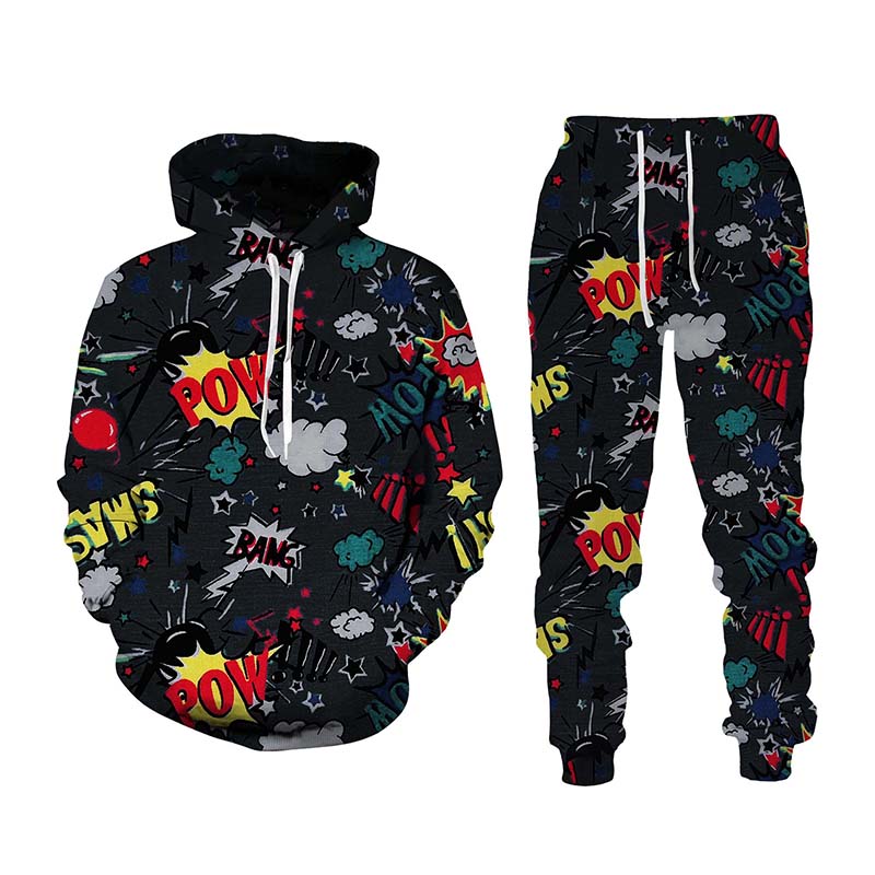 Chándal con estampado de dibujos animados en 3d para hombre y mujer, conjunto de Sudadera con capucha y pantalones, 2 piezas, ropa deportiva de moda, primavera y otoño, nuevo