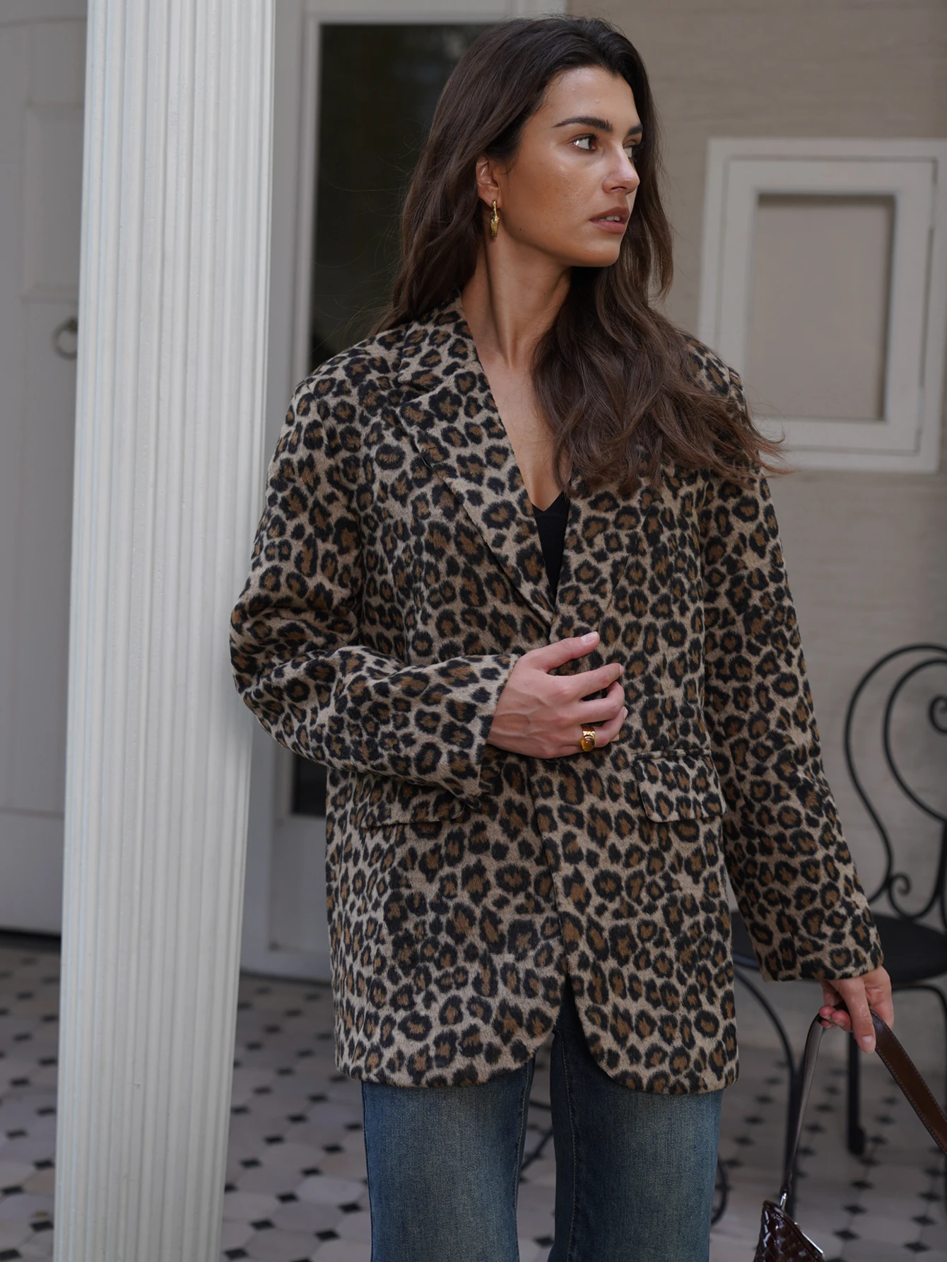 2025 ฤดูใบไม้ร่วง/ฤดูใบไม้ร่วงฤดูหนาวใหม่ผู้หญิงแฟชั่น Basic Leopard Jacket Basic Blazer