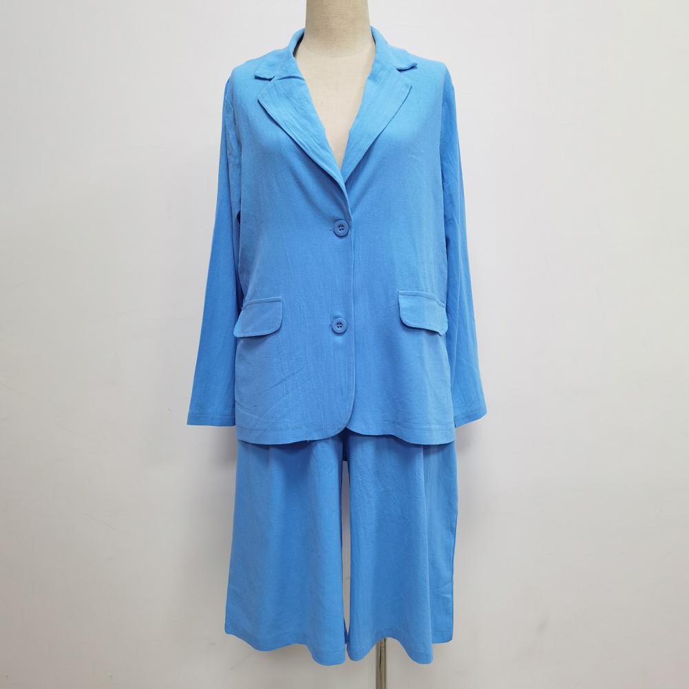 Blazer con temperamento de lino y algodón para mujer, traje con americana, conjunto de 2 piezas, cintura elástica, chaqueta fina para mujer, pantalones cortos, traje de verano
