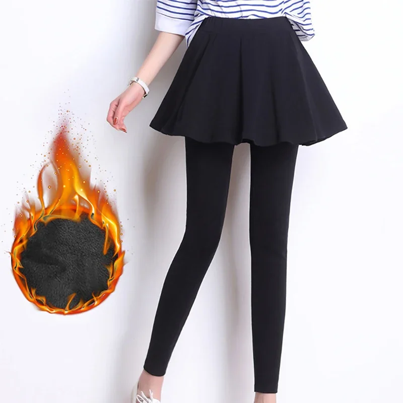 Phụ Nữ Xếp Ly Chân Váy Quần Legging Dày Sang Trọng Mùa Đông Ấm Quần Nhiệt Chặt Quần Quần Leggin Pantalones Dạo Phố 4XL