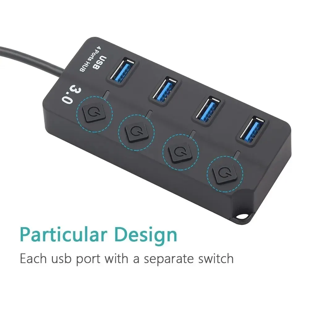 Hub USB 2.0 4-en-1, Ré partiteur USB 3,0, Adaptateur Multi port, Interrupteur d'alimentation Indé pendant, Rallo nge de c? ble de 3