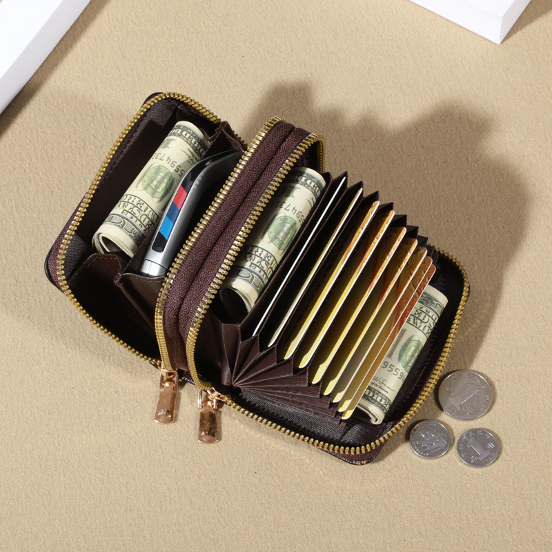 Mini portafoglio con protezione RFID-Chic in ecopelle con doppia cerniera, più slot per schede e tasca antiscivolo, pochette classica compatta