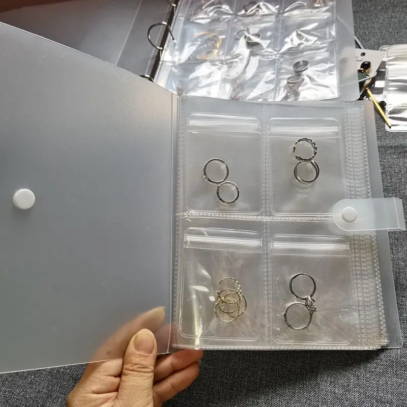 Álbumes de almacenamiento de joyas antioxidantes, cajas organizadoras de cajones de escritorio, collar transparente, pulsera, anillo, soporte para libros, bolsa de joyería