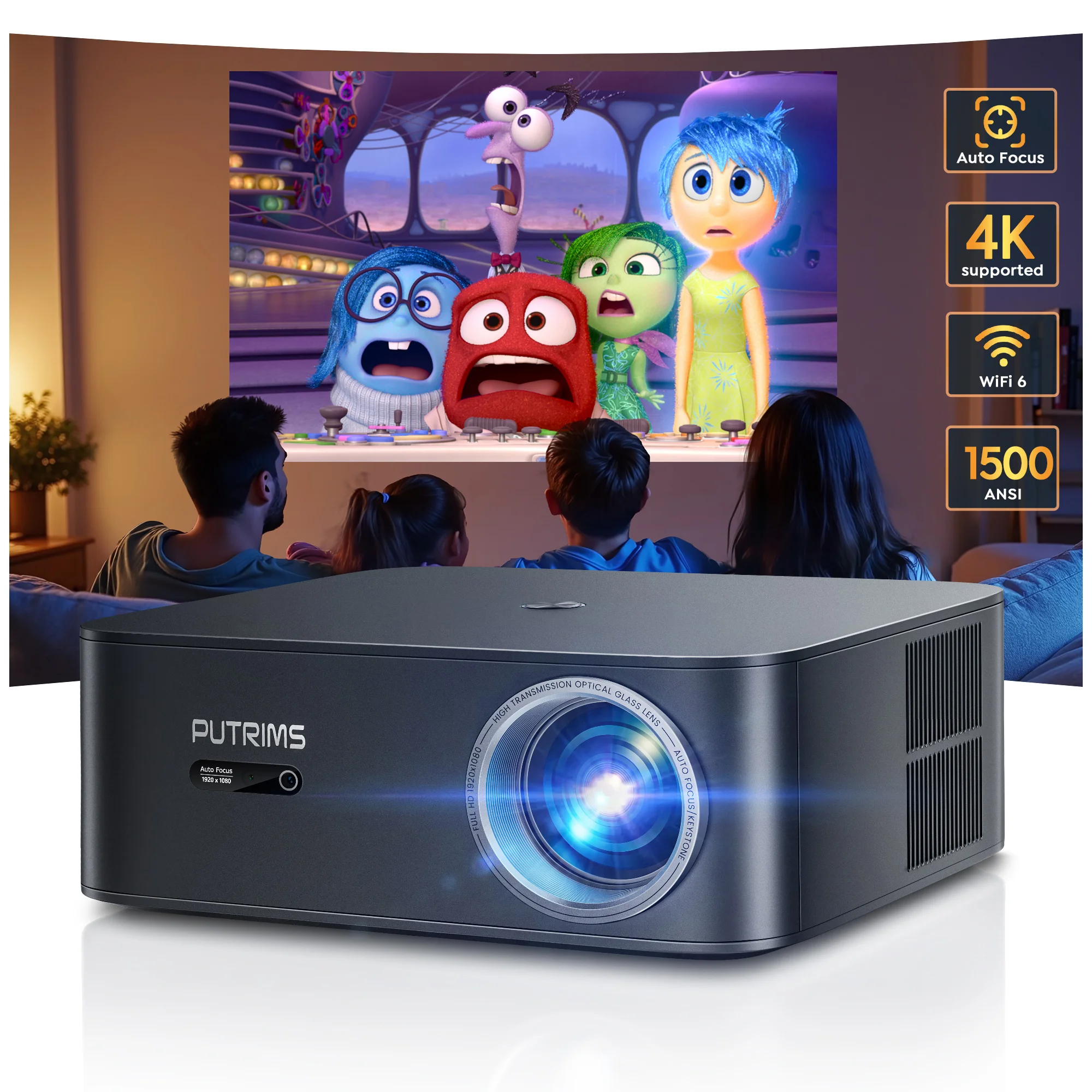 FHD 1080P Projector Bluetooth WiFi Projector Netflix Officially & AI Auto Focus 1500 ANSI 30000 lumens Auto-focus 4K Support