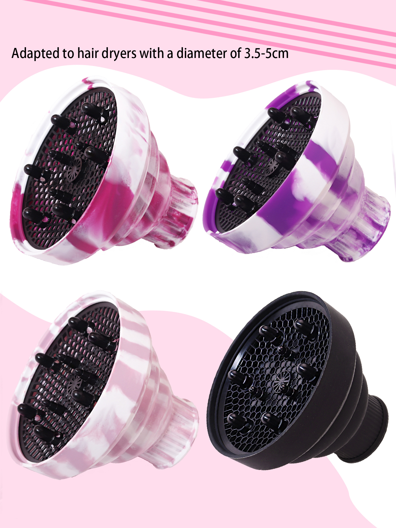 1 bonnet pour sèche-cheveux en silicone, adapté aux sèche-cheveux d'un diamètre extérieur de 3,5 cm à 5 cm, utilisé pour coiffer et boucler les cheveux
