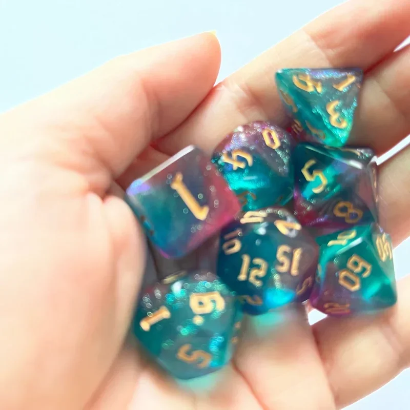 7 Pcs ใหม่คู่สีลูกเต๋า Polyhedral GOLD ตัวอักษรดิจิตอล Dices Kit สําหรับ TRPG RPG D20 D12 D10 D8 D6 D4 ตารางเกมกระดานเกม