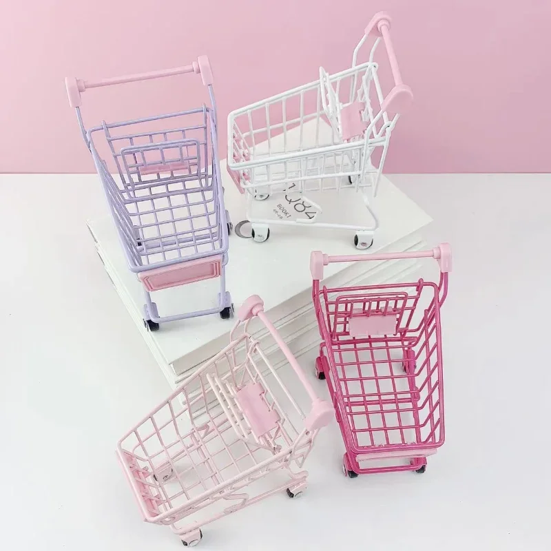 จําลองซูเปอร์มาร์เก็ตมือรถเข็นแกล้งทําเป็นเล่นของเล่น MINI รถเข็นเด็กของเล่นเด็กห้องเดสก์ท็อปตะกร้าเก็บ Home Decor