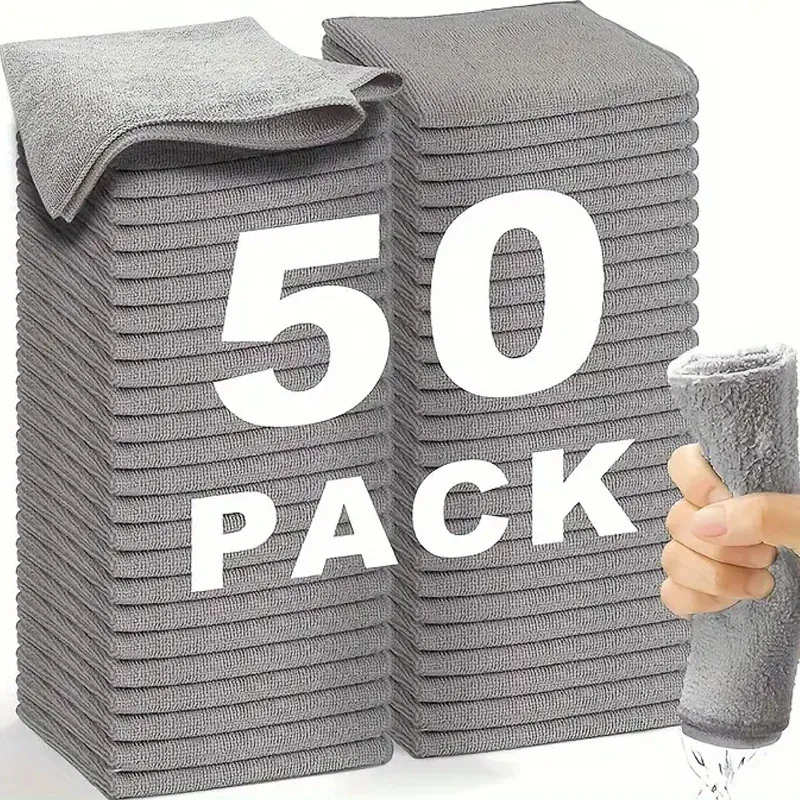 Paño de cocina súper absorbente grueso de carbón de bambú gris, toallitas de cocina resistentes al aceite, paños de limpieza de microfibra, 1/50 Uds.